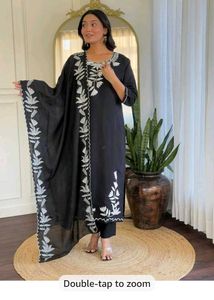 Elegant Black Kurta Set with White Embroidery