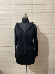 Korean imported Black Button-Up Cardigan with Flor