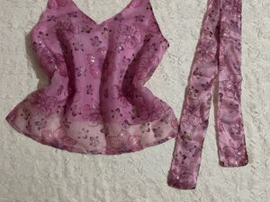 Pink Chatpate backless halter top with Dupatta