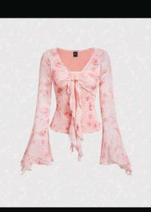 Sheer Pink Floral Tie-Front Top