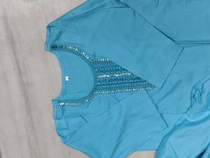 Elegant Blue Kurta set with Mirror Work