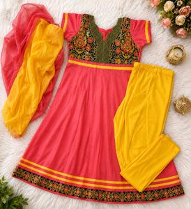 Elegant Pink Party Wear Gown – Embroidered Neck De