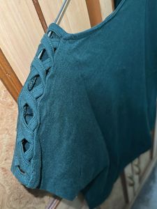 Solid Green V-Neck Casual Top