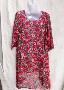 Red Floral Print Flowy Tunic dress
