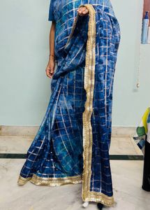 Stunning Blue Tie-Dye Saree with unstitched blouse