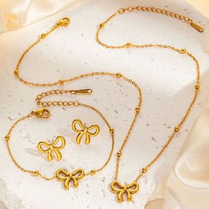 Gold Bow Necklace &amp; Earring Set