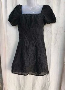 18810. Black Puff Sleeve Square Neck Dress