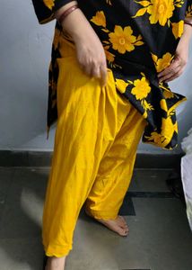 Black &amp; Yellow Floral Kurta Set 3xl cotton pure