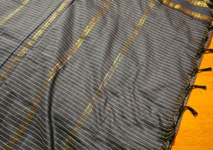 Grey Checked Arani Silk Saree with Tassels
