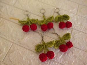 Crochet Cherry Keychain