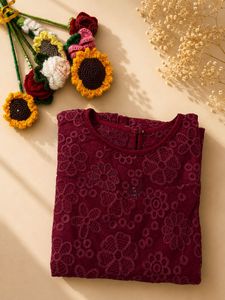 Maroon Embroidered Net Top