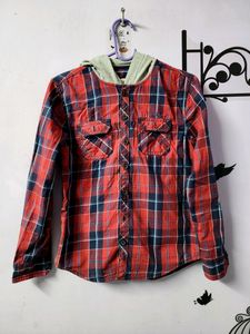 9-10yrs Checked Hooded Shirt