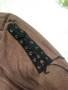 New Brown Lace-Up Detail Sweater Top