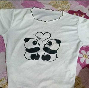 Cute Panda white girly crop top