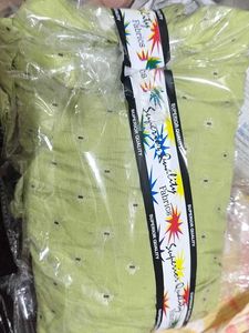 1.Lime Green Embroidered Long Shrug Style Kurta