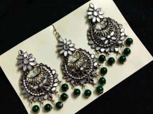Oxidized Silver Mirror Work Earring Set