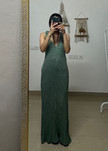 Stappy Openwork Sea Green Sheer Crochet Maxi Dress