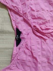 Pink Textured Short Sleeve Top