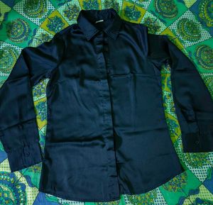 Elegant Navy Satin Shirt
