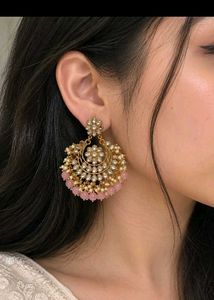 Elegant Gold & Pink Jhumka Earrings