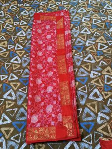 Red Floral Saree with Blouse
