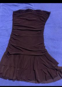 Brown Ruffle Strapless Mini Dress