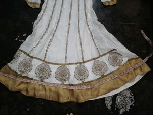 ✨ Beautiful White &amp; Gold Anarkali Dress