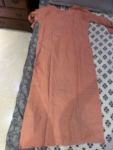 Peach Embroidered Cotton Kurta Set