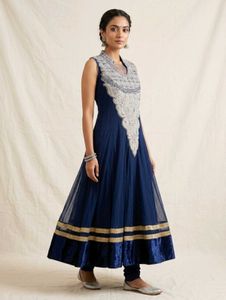 Elegant Navy Blue Embroidered Kurta Set