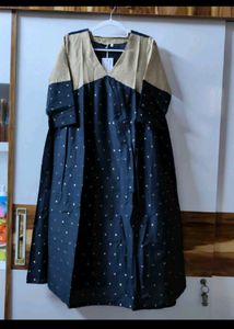 Navy Blue Kurta Set with Gold Dots