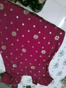Embroidered mirror fitted italian silk salwar suit