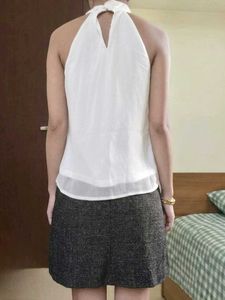 Elegant White Halter Neck Top with Flower Detail
