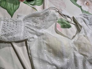 White Eyelet Blouse with Tie Back