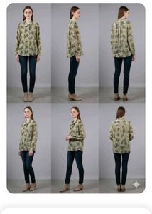 Patterned Olive Green Shirt
