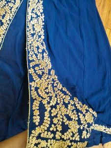 👑 Royal Blue Front-Slit Long Anarkali Suit Set.