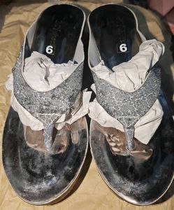 Shiny Silver Day Shoes Slides
