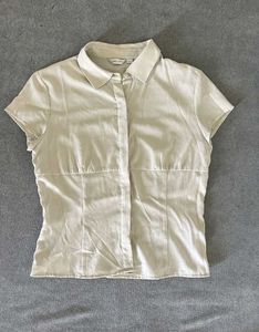 Classic Beige Short Sleeve Button-Up Shirt