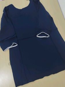Navy Blue short Kurti with White Embroidery
