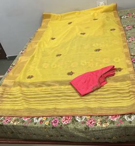 Yellow Saree With Pink Blouse