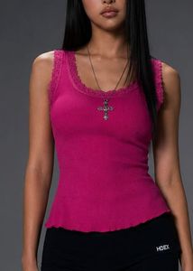 Hot Pink Lace Trim Tank Top