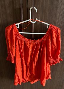 Orange Off-Shoulder Puff Sleeve Top