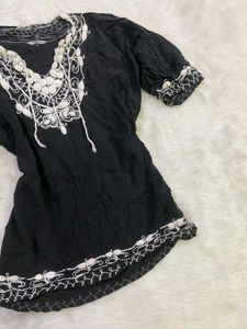 Black Embroidered Boho Kurta