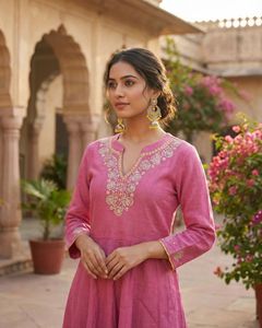Pink Embroidered Cotton Kurta 💗