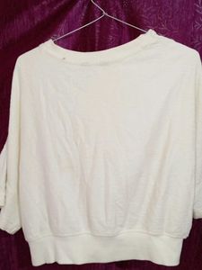 Cream Textured Cropped Sweatshirt Top