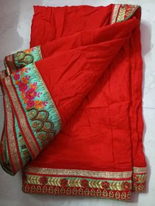 Red Embroidered Saree
