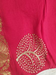 Women Elegant Red Embroidered Saree With Blouse