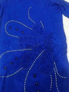 Blue Embellished turtle neck Tunic Top