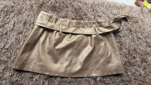 Faux Leather Tie Waist Mini Skirt