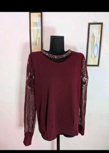 Elegant Maroon Lace Sleeve Top