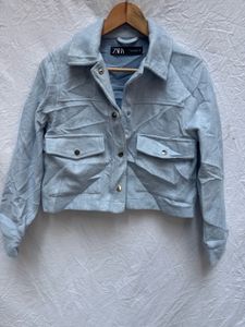 Zara Light Blue Cropped Jacket